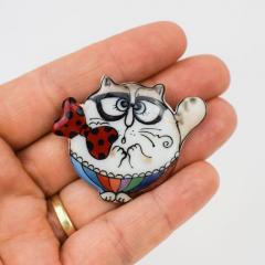 Brosa din portelan - Pisica Rotunda Grasa (BRO-2003)