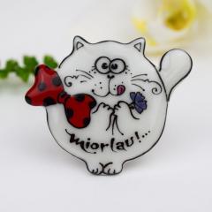 Brosa din portelan - Pisica Rotunda Grasa (BRO-2009) - 2 modele