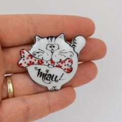 Brosa din portelan - Pisica Rotunda Grasa (BRO-2009) - 2 modele