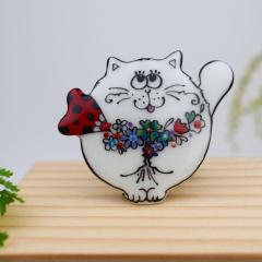 Brosa din portelan - Pisica Rotunda Grasa (BRO-2008)