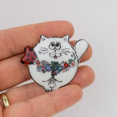 Brosa din portelan - Pisica Rotunda Grasa (BRO-2008)