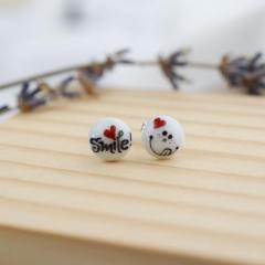 Cercei butoni din portelan - Smile (EAR-3013)
