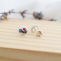 Cercei butoni din portelan - Smile (EAR-3013)