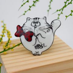 Brosa din portelan - Pisica Rotunda Grasa (BRO-2011)