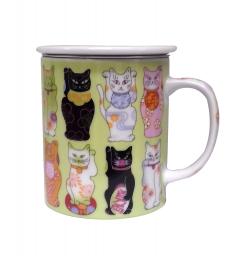 Cana din portelan - Happy Cat Green