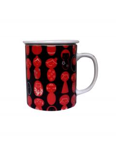 Cana din portelan - Kokeshi Black & Red