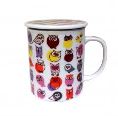 Cana cu capac si infuzor - Owl Red