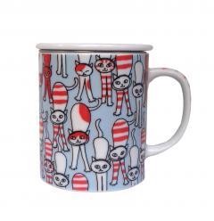 Cana din portelan - Stretching Cat Red & Blue