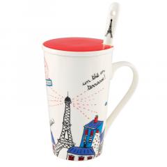 Cana cu capac si lingurita - Bunny Bonjour Paris