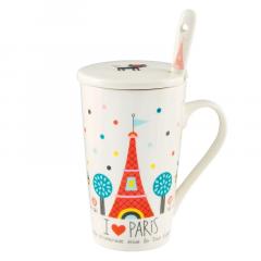 Cana cu capac si lingurita - I love Paris