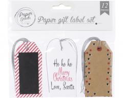 Set 12 etichete pentru cadouri - White-Red Rope