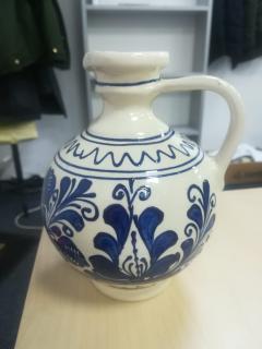 Plosca pentru vin / visinata ceramica albastra de corund 1 l