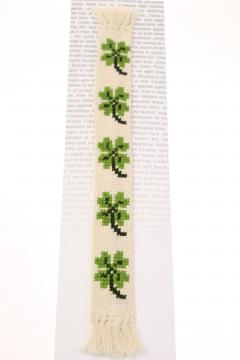 Semn de carte cusut manual - Trifoi verde