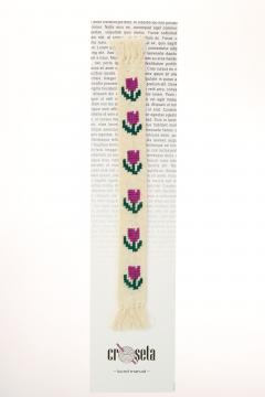 Semn de carte cusut manual - Flori mov