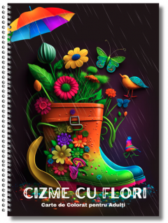 Carte de colorat pentru adulti - Cizme cu flori