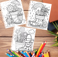 Carte de colorat pentru adulti - Cizme cu flori