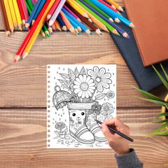 Carte de colorat pentru adulti - Cizme cu flori