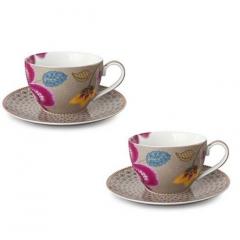 Set 2 cesti cu farfurioare - Floral Fantasy Khaki