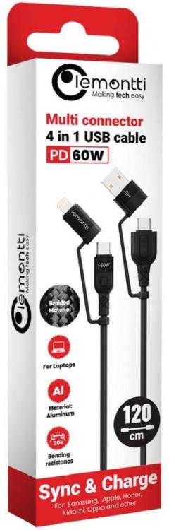 Cablu - Fisheye Series - Multi-connector 4 in 1, USB-A & Type-C la Type-C & Lightning