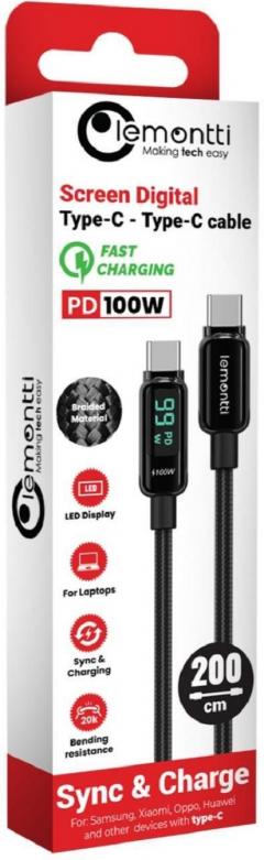 Cablu - Screen Digital Display - Type-C la Type-C (Fast Charge, 100W)