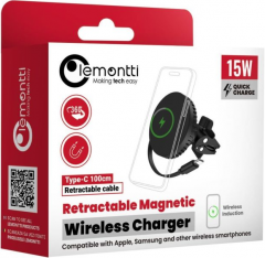 Suport Auto Magnetic cu Incarcare wireless si cablu retractabil