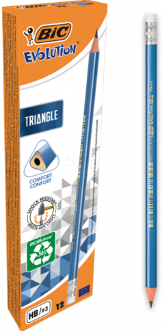 Set 12 creioane grafit triunghiulare cu radiera - Bic