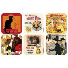 Set de 6 suporturi pentru pahar - Paris Chat Noir