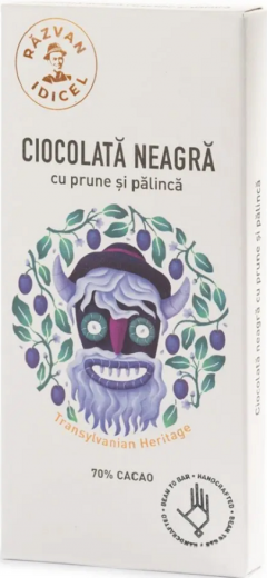 Ciocolata neagra artizanala cu prune si palinca