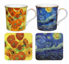 Set cana + coaster - Van Gogh - Starry Nigt + Sunflower - Mai multe modele - Pret pe bucata