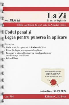 Codul penal si legea pentru punerea in aplicare - Actualizat la 30.09.2024