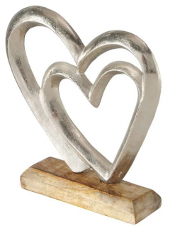 Obiect decorativ - Lemn de mango cu inima dubla argintie