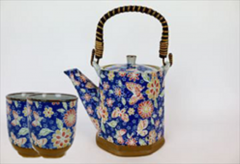 Set ceainic + 2 cesti - Floral albastru