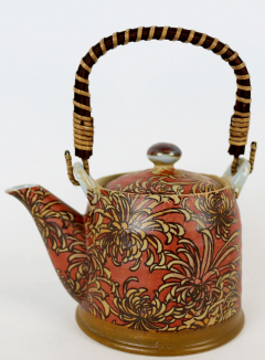 Set ceainic + 2 cesti - Orange Flowers