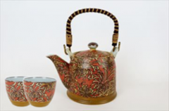 Set ceainic + 2 cesti - Orange Flowers