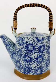 Set ceainic + 2 cesti - Flori albastre