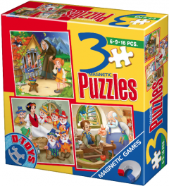 Set 3 Puzzle magnetic - Basme, 6,9,16 piese