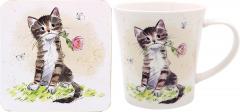 Set cana portelan cu suport - Cat with Rose