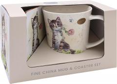 Set cana portelan cu suport - Cat with Rose