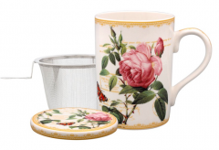 Cana cu infuzor 350 ml + coaster - Redoute Rose