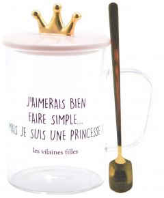 Cana din sticla, cu lingurita si capac - Princess