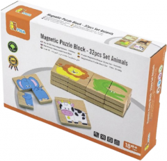 Puzzle magnetic din lemn, 32 piese - Animale