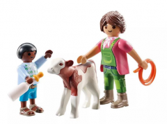 Set 2 figurine - Femeie fermier cu copil si vitel