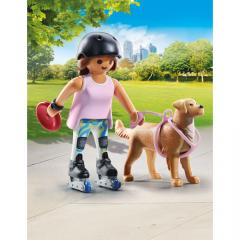 Figurina - Patinatoare cu animalut de colectie caine Retriever
