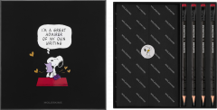 Set carnet + 4 creioane Peanuts x Moleskine - Large, Ruled, Hardcover (Black)