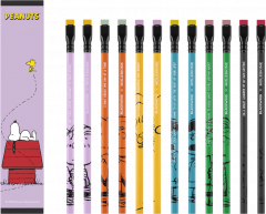 Set carnet + 12 creioane si ascutitoare Peanuts x Moleskine - Large, Ruled, Hardcover (Black & Gift Box)