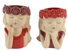 Vaza - Girl Sand and Glazed Poinsettia / Rose Flower stoneware, 20cm (doua modele - pret pe bucata)