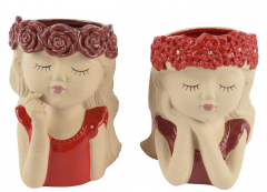 Vaza -  Girl Sand and Glazed Poinsettia / Rose Flower stoneware, 17cm (doua modele - pret pe bucata)