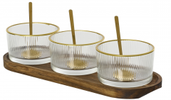 Set pentru tapas - 3 boluri de sticla cu lingurite