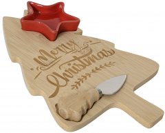 Set servire - Merry Christmas Cutting Board Bamboo Tree, Dish, Cheese Knife