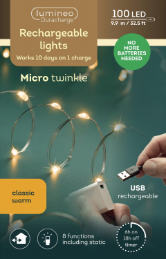 Ghirlanda de luminite - Micro LED Duracharge 8 Function Twinkle Effect - Classic Warm